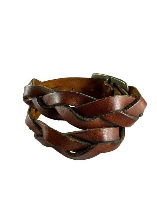 Genuine Vintage Brown Braided Leather Unisex Belt Solid Brass 36 main image 4
